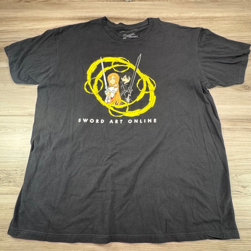 Sword Art Online Mens XXL Black Graphic Tee Kirito Asuna Anime T-Shirt GE9567